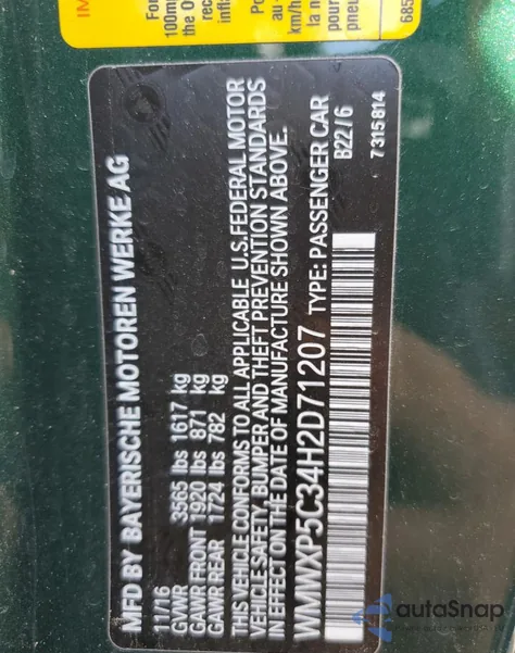 2017 Mini Cooper from USA, damaged, VIN WMWXP5C34H2D71207